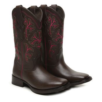 Bota feminina Texana couro Latego Café Tribal Rosa Gaspia lisa sola pré-frezado - Xucrão Boots | Botas e Botinas Country Premium