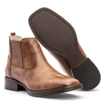  Texana Feminina Bico Quadrado Cano Curto em Couro Látego Whisky Bordado + strass - Xucrão Boots | Botas e Botinas Country Premium