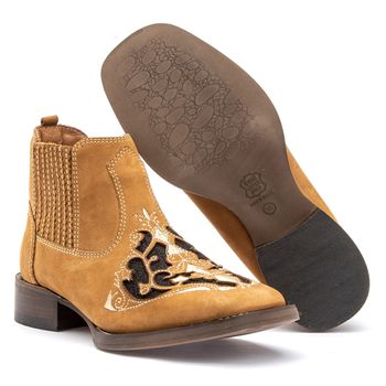  Texana Feminina Bico Quadrado Cano Curto em Couro Abufalado Nobuck Capim Bordado + laser - Xucrão Boots | Botas e Botinas Country Premium