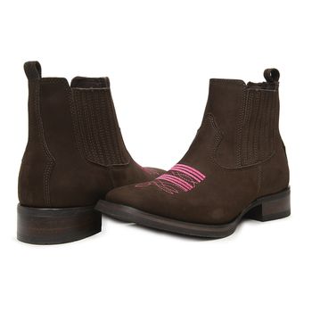 TEXANA FEMININA BICO QUADRADO FLORÃO NOBUCK CAFÉ - Xucrão Boots | Botas e Botinas Country Premium