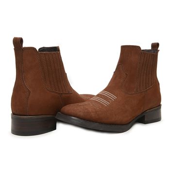 TEXANA FEMININA BICO QUADRADO FLORÃO NOBUCK FERRUGEM - Xucrão Boots | Botas e Botinas Country Premium