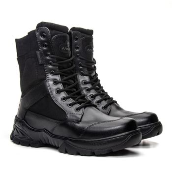 Bota Coturno Em Couro Militar Armata Leopard- Preto Liso Com Ziper - ARMATA BOTAS