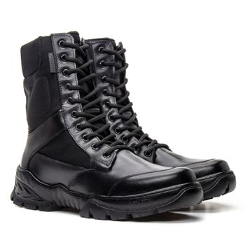 Bota Coturno Em Couro Militar Armata Leopard- Preto Liso - ARMATA BOTAS