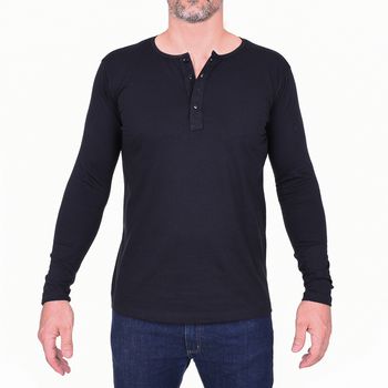 Camiseta Henley Manga Longa Masculina preta