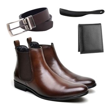 kit Bota Chelsea Mouro + Cinto Dupla Face + Cartei... - BERGANNO