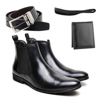 kit Bota Chelsea Preto + Cinto Dupla Face + Cartei... - BERGANNO