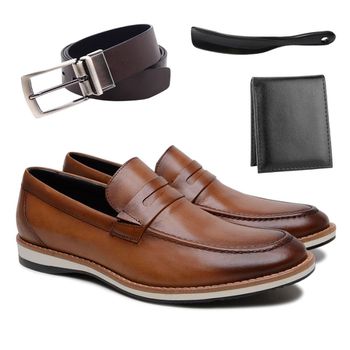 kit Sapato Casual Elias Damasco + Cinto Dupla Face... - BERGANNO