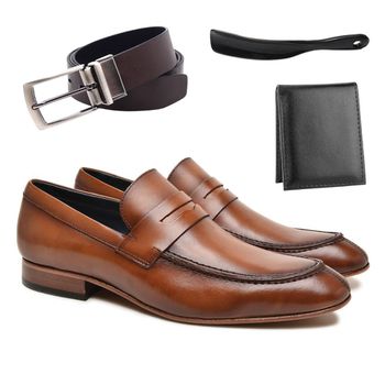 kit Social Siena Damasco + Cinto Dupla Face + Cart... - BERGANNO