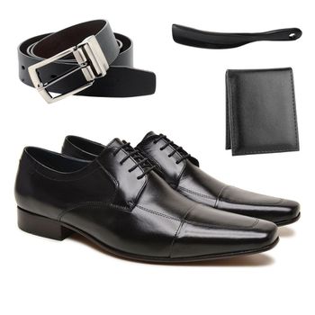 kit Social Monti Preto + Cinto Dupla Face + Cartei... - BERGANNO