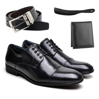 kit Social Théo Preto + Cinto Dupla Face + Carteir... - BERGANNO