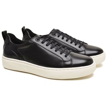 Tênis Casual Masculino em Couro Preto Yaris - BERGANNO