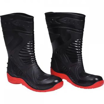 Bota pvc Motociclista Cano Médio Preto e Vermelho ... - Casa da Borracha