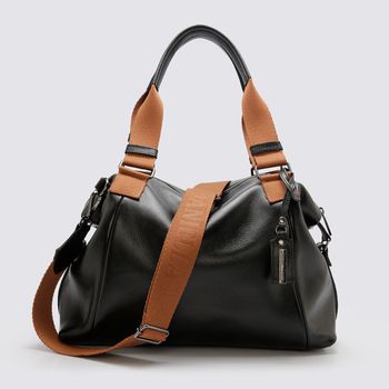 Bolsa grande ombro e transversal Preta com alça em gorgurão REF:DM-24G - Daniella Marques | Bolsas Femininas em Couro