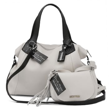 Bolsa grande off white com alça preta e mini off white couro legítimo ref:DM-01A - Daniella Marques | Bolsas Femininas em Couro