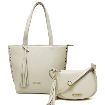 kit bolsa grande couro legitimo + mini off white ref:DM-03A - Daniella Marques | Bolsas Femininas em Couro