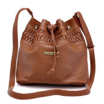 Bolsa Saco Couro Legitimo Liso caramelo ref:DM-13 - Daniella Marques | Bolsas Femininas em Couro