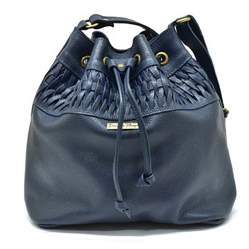 Bolsa Saco Couro Legitimo Liso Azul marinho DM-13 - Daniella Marques | Bolsas Femininas em Couro