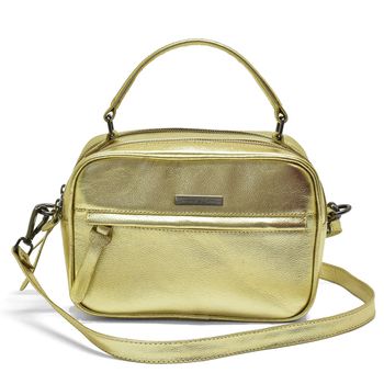 Bolsa Pequena 2 Ziper Couro Legitimo ouro light - Daniella Marques | Bolsas Femininas em Couro