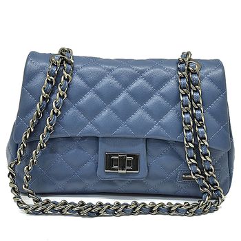 Bolsa Feminina Media couro legítimo AZUL DENIM REF:DM-17M - Daniella Marques | Bolsas Femininas em Couro