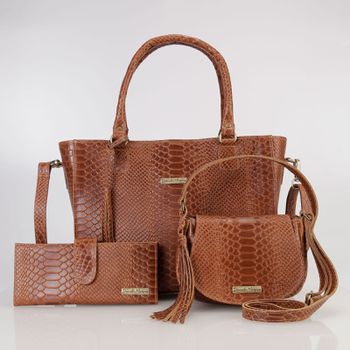 Kit bolsa couro legitimo croco + min i+ carteira caramelo Ref:DM-05CRC - Daniella Marques | Bolsas Femininas em Couro