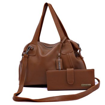 kit bolsa media couro legitimo e carteira caramelo ref:DM-02B - Daniella Marques | Bolsas Femininas em Couro