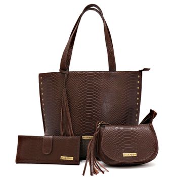 Kit Bolsa Grande Couro Legitimo Croco + Mini + Carteira Chocolate Ref:DM-03CR - Daniella Marques | Bolsas Femininas em Couro