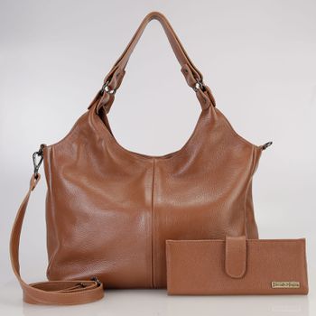Kit bolsa grande couro legitimo e carteira caramelo ref:DM-10A - Daniella Marques | Bolsas Femininas em Couro