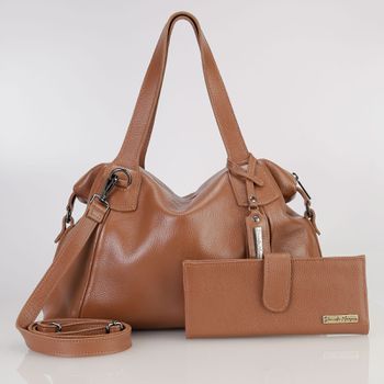 kit bolsa media couro legitimo e carteira caramelo ref:DM-02B - Daniella Marques | Bolsas Femininas em Couro