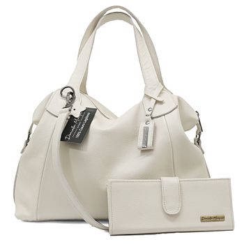 Kit bolsa grande e carteira couro legitimo off white ref:DM-01B - Daniella Marques | Bolsas Femininas em Couro