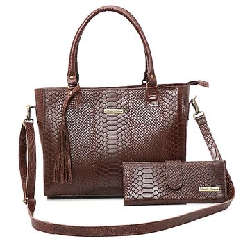 Kit Bolsa couro legitimo croco e carteira chocolate ref:DM-05B - Daniella Marques | Bolsas Femininas em Couro