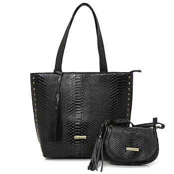 Kit bolsa grande couro legitimo croco e mini preta ref:DM-03ACR - Daniella Marques | Bolsas Femininas em Couro