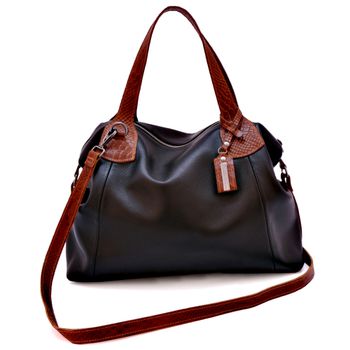 Bolsa grande couro legitimo preta com alças caramelo ref:DM-01 - Daniella Marques | Bolsas Femininas em Couro