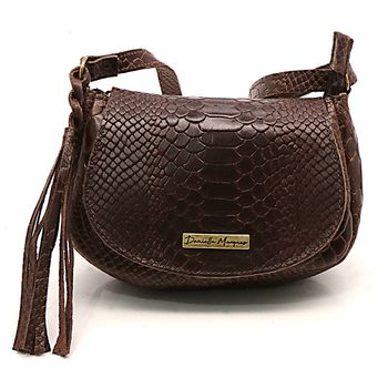 Mini Bolsa Couro Legitimo Croco chocolate ref:DM-15CR - Daniella Marques | Bolsas Femininas em Couro