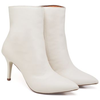 9101 Bota Cano Curto Salto Medio Napa Off White - ELLA´S ONLINE | Calçados e Acessórios Femininos