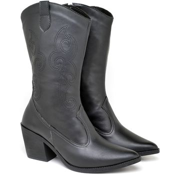 9811 Bota Texana Western Country Cano Médio Napa Preto - ELLA´S ONLINE | Calçados e Acessórios Femininos