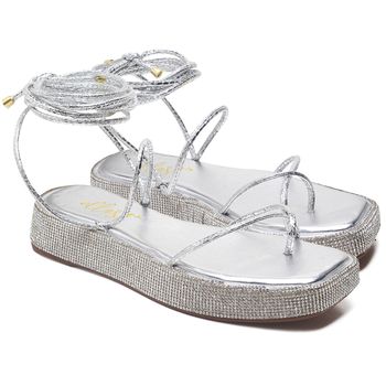 11001 Sandália Flat Strass Metalizado Prata - ELLA´S ONLINE | Calçados e Acessórios Femininos