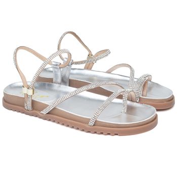 BK300 Sandália Rasteira Birken Metalizado Prata - ELLA´S ONLINE | Calçados e Acessórios Femininos