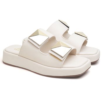 11002 Sandália Flat Pirâmide Napa Off White - ELLA´S ONLINE | Calçados e Acessórios Femininos