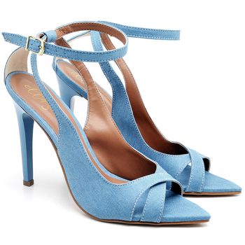 7929 Sandália Salto Alto Bico Folha Jeans Delave - ELLA´S ONLINE | Calçados e Acessórios Femininos