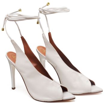 7946 Sandália Salto Alto Bico Folha Napa Off White - ELLA´S ONLINE | Calçados e Acessórios Femininos