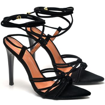 7953 Sandália Salto Alto Bico Folha Nobuck Preto - ELLA´S ONLINE | Calçados e Acessórios Femininos