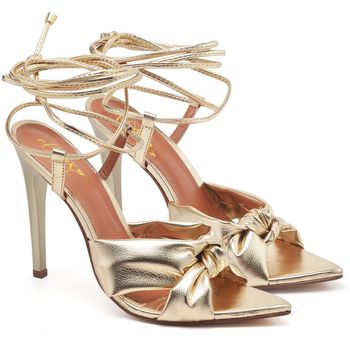 7954 Sandália Salto Alto Bico Folha Metalizado Soft Ouro Light - ELLA´S ONLINE | Calçados e Acessórios Femininos