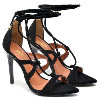 7955 Sandália Salto Alto Bico Folha Nobuck Preto - ELLA´S ONLINE | Calçados e Acessórios Femininos