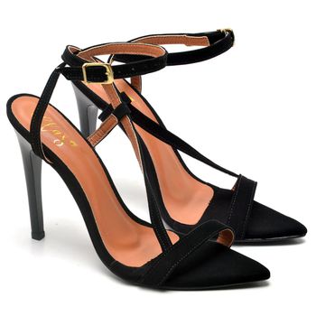 7956 Sandália Salto Alto Bico Folha Nobuck Preto - ELLA´S ONLINE | Calçados e Acessórios Femininos