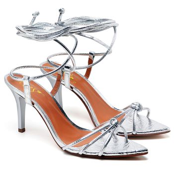 8918 Sandália Salto Médio Bico Folha Aluminio Prata - ELLA´S ONLINE | Calçados e Acessórios Femininos