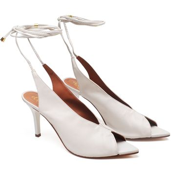 8946 Sandália Salto Médio Bico Folha Napa Off White - ELLA´S ONLINE | Calçados e Acessórios Femininos