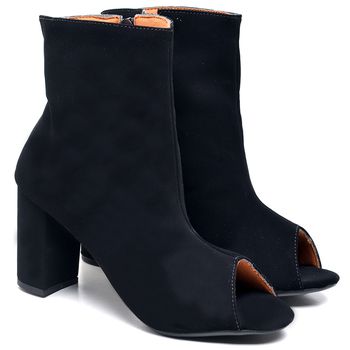 8364 Bota Ankle Cano Curto Salto Grosso Médio Nobuck Preto - ELLA´S ONLINE | Calçados e Acessórios Femininos