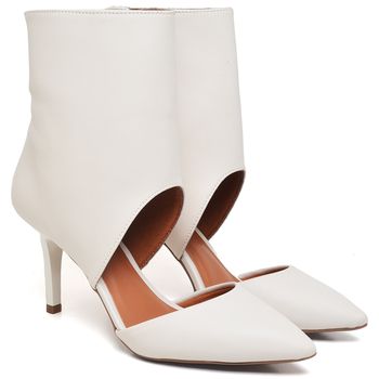 9117 Bota Open Cano Curto Salto Fino Médio Napa Off White - ELLA´S ONLINE | Calçados e Acessórios Femininos