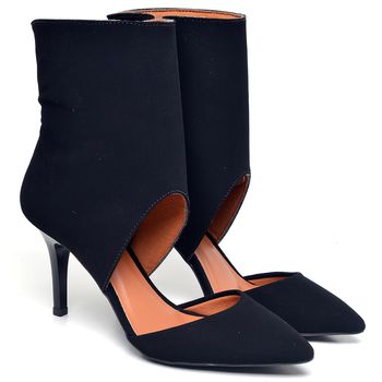 9117 Bota Open Cano Curto Salto Fino Médio Nobuck Preto - ELLA´S ONLINE | Calçados e Acessórios Femininos