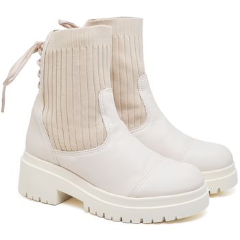 9314 Bota Coturno Cano Médio Napa/Knitted Off White - ELLA´S ONLINE | Calçados e Acessórios Femininos